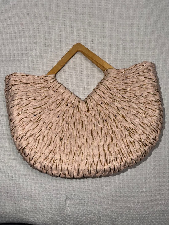 Handbags - Woven Half-Moon Handbag with Gold - Blush